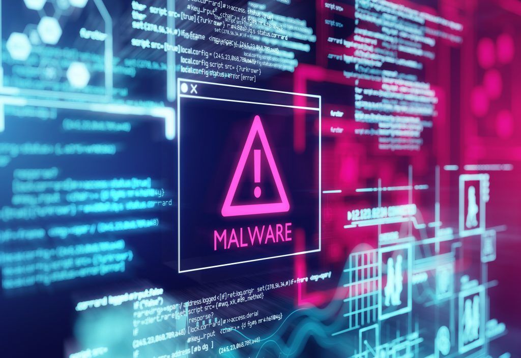 Malware warning on computer screen