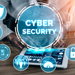 cybersecurity cloud showing various security icons over tablet